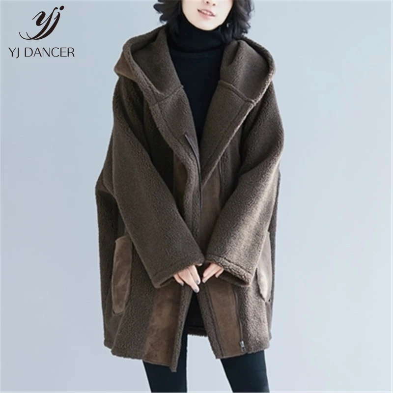 

Fur One Coat Female Long Section 2019 Autumn And Winter New Foreign gas Large Size Loose Hooded Imitation Lamb Fur Coat Tide 534