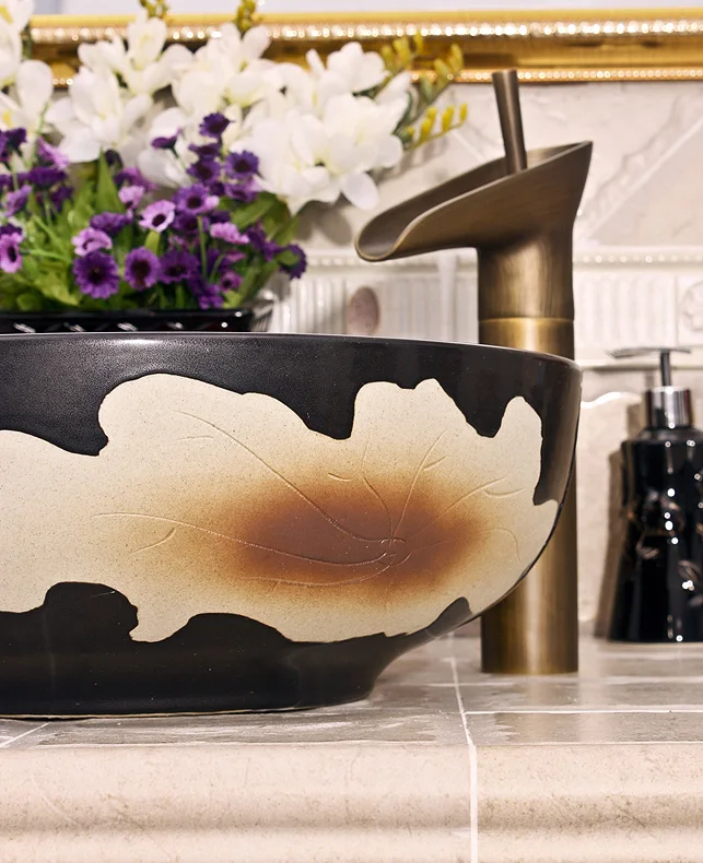 Europe style chinese Jingdezhen Art Counter Top ceramic bathroom sink painted (4)