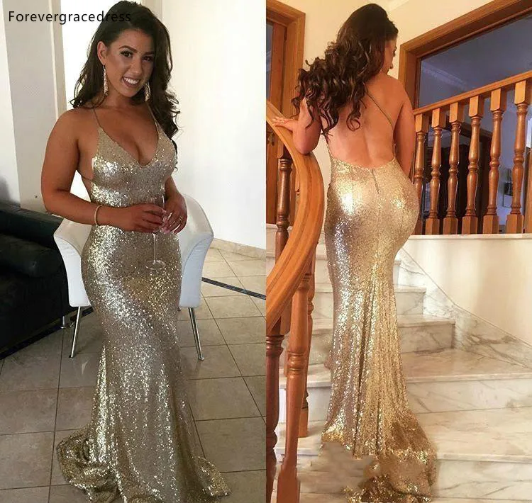 Sexy Gold Mermaid Evening Dresses Deflective Gold Sequined Prom Party Gowns Criss Cross Backless Vestidos Cheap BC1155  119 (2)