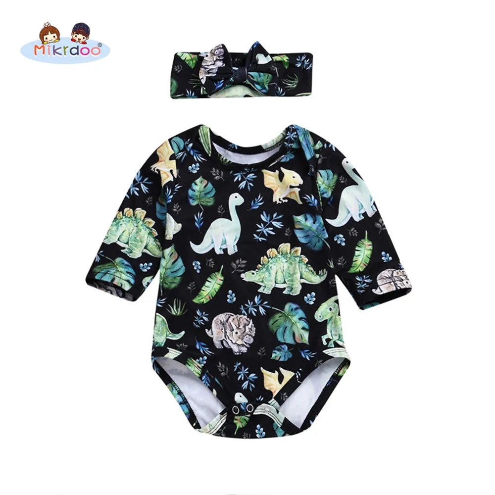 Toddler Baby Boys Girls Clothes Green Dinosaur Print Long Sleeve Romper