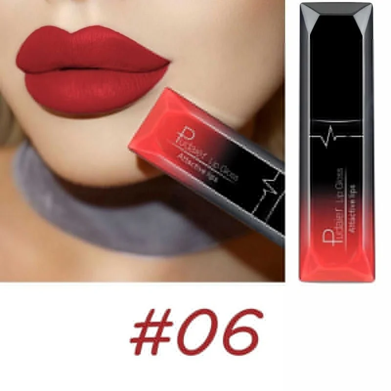 PUDAIER Matte Lipstick Waterproof Nude Velvet Glossy Lip Gloss Lipstick Lip Balm Sexy Red Lip Tint 21 Colors Women Makeup Gift - Цвет: 6