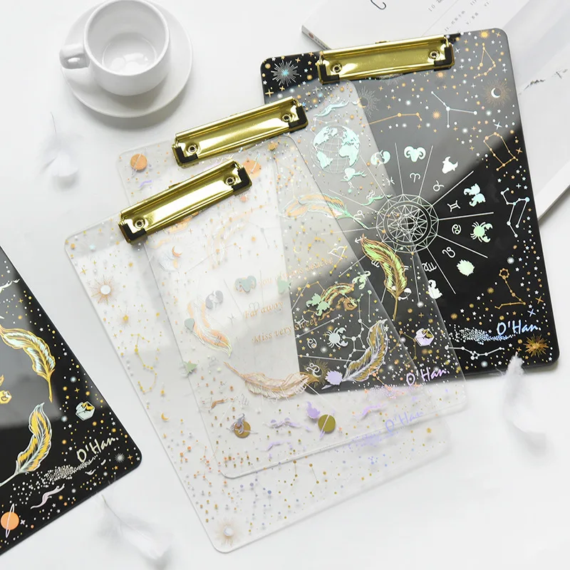 

1 Pcs Creative Starry Sky Clipboard Student Writing Black and Transparent Acrylic Folders School Stationery Office Supplies