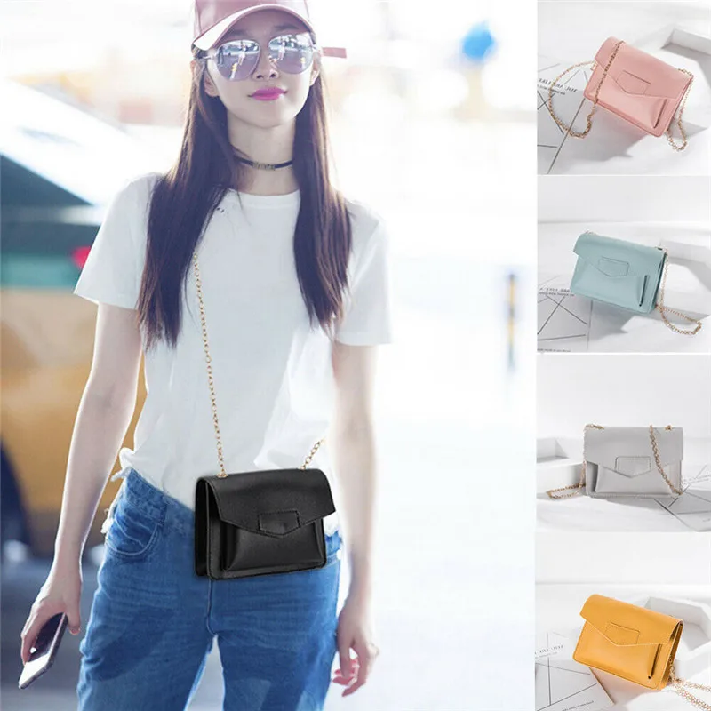 

New Women PU Leather Shoulder Messenger Chain Handbag Black Blue Womens Ladies Bags Pink Gray Yellow Fashion Bag New 2019