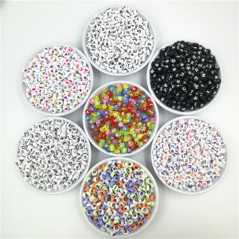 

200pcs 7mm Flat Round Alphabet Beads Acrylic Russian Heart Letter Beads for Charms Jewelry Making DIY Accessories Random Mixed
