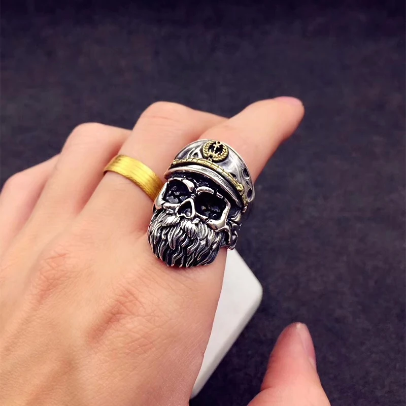 SOQMO Твердые 925 пробы серебряные кольца с черепом и бородой для мужчин подарок Панк Мода Открытое тайское серебрянное кольцо ювелирные изделия Anillos SQM045