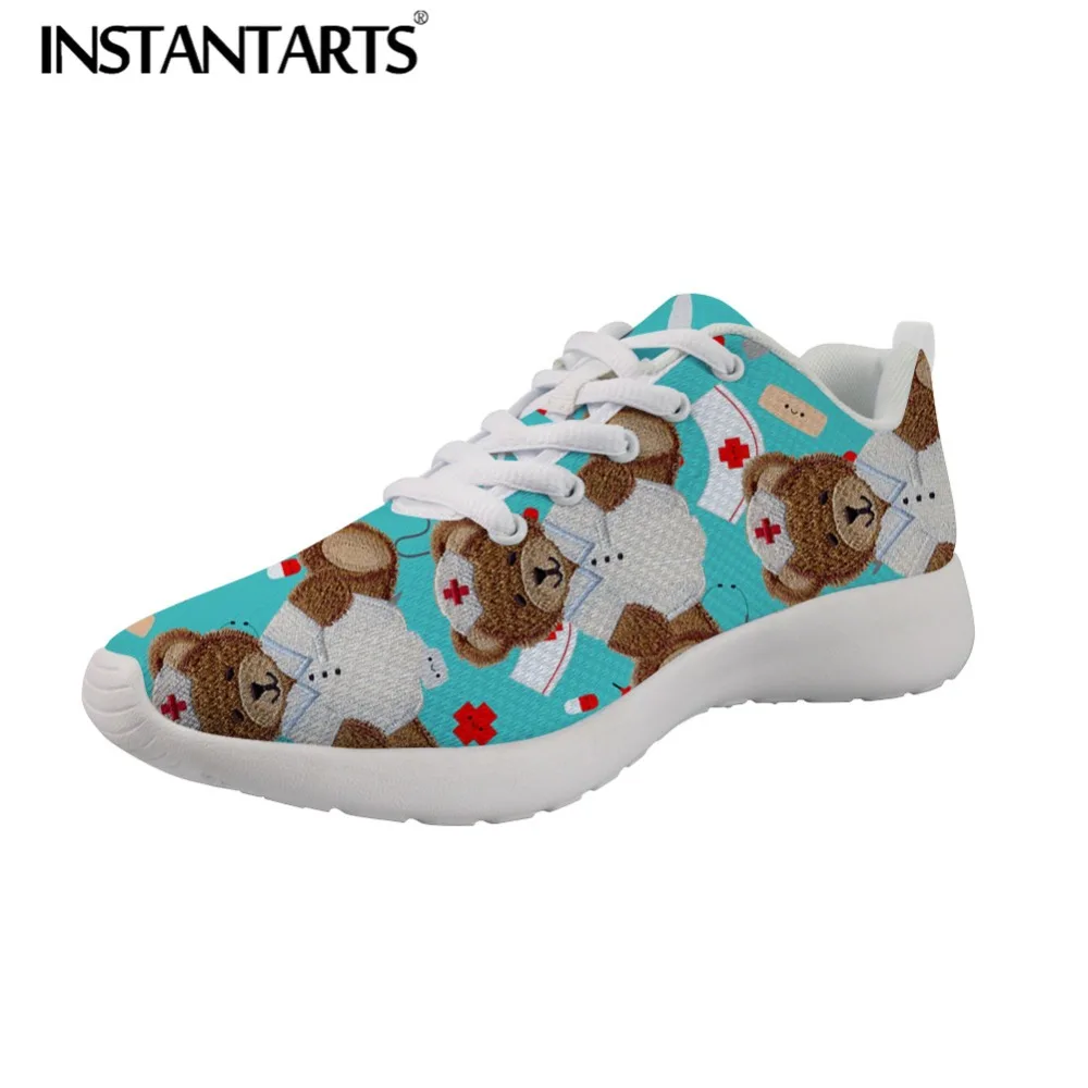 

INSTANTARTS Spring Women Casual Nurse Shoes High Quality Female Trainer Flats Shoes Nurse Bear Print Mesh Sneakers for Lady Girl