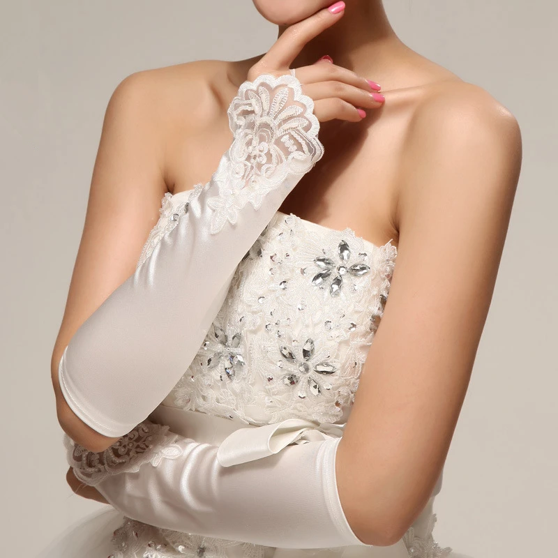 Hot Wedding Bridal Gloves Beaded Appliques Cheap Free Size White Red Black Bride Gloves Bridal Gloves Wedding Accessory