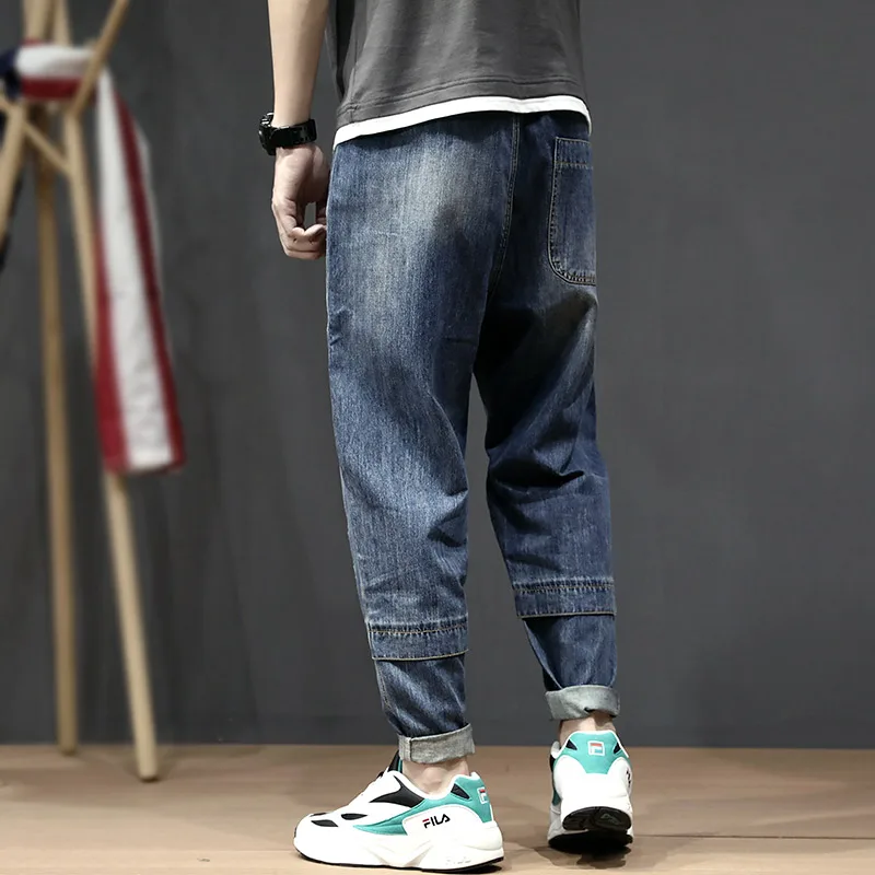 Fashion Summer Streetwear Men Jeans Spliced Designer Loose Fit Harem Pants Vintage Elastic Waist Hip Hop Jeans Men Cargo Pants Fashion Summer Streetwear Men Jeans Spliced Designer Loose Fit Harem Pants Vintage Elastic Waist Hip Hop Jeans Men Cargo Pants