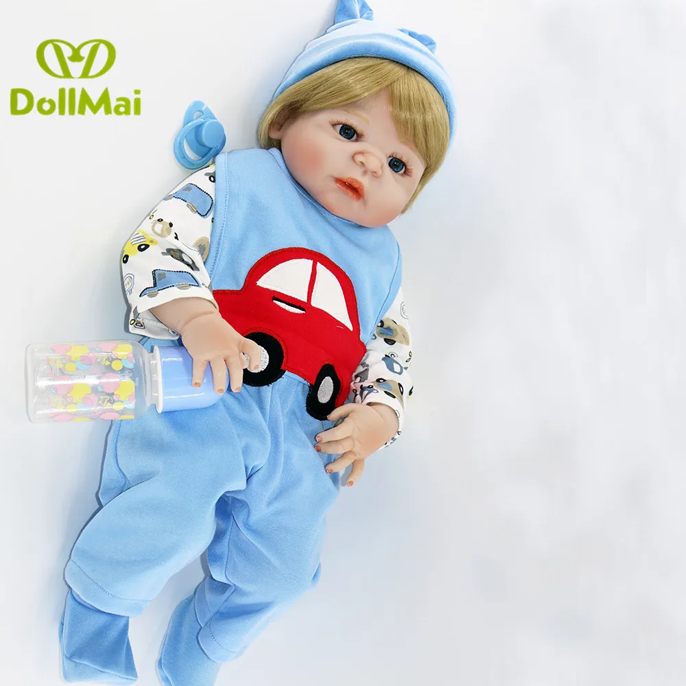 DollMai bebes reborn 57 см полный силиконовый корпус Reborn Baby boy Кукла в милом синем автомобиле одежда игрушки bonecas Brinquedos девочки дети