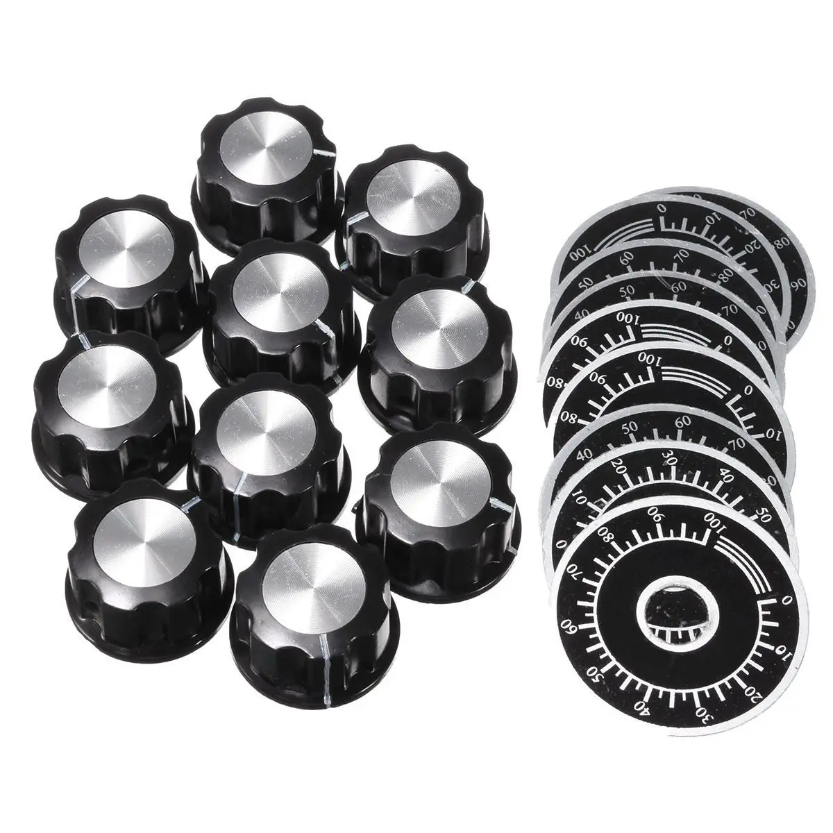 2017 New Arrival 10Pcs Black Potentiometer Knob Rotary Cap With 10pcs