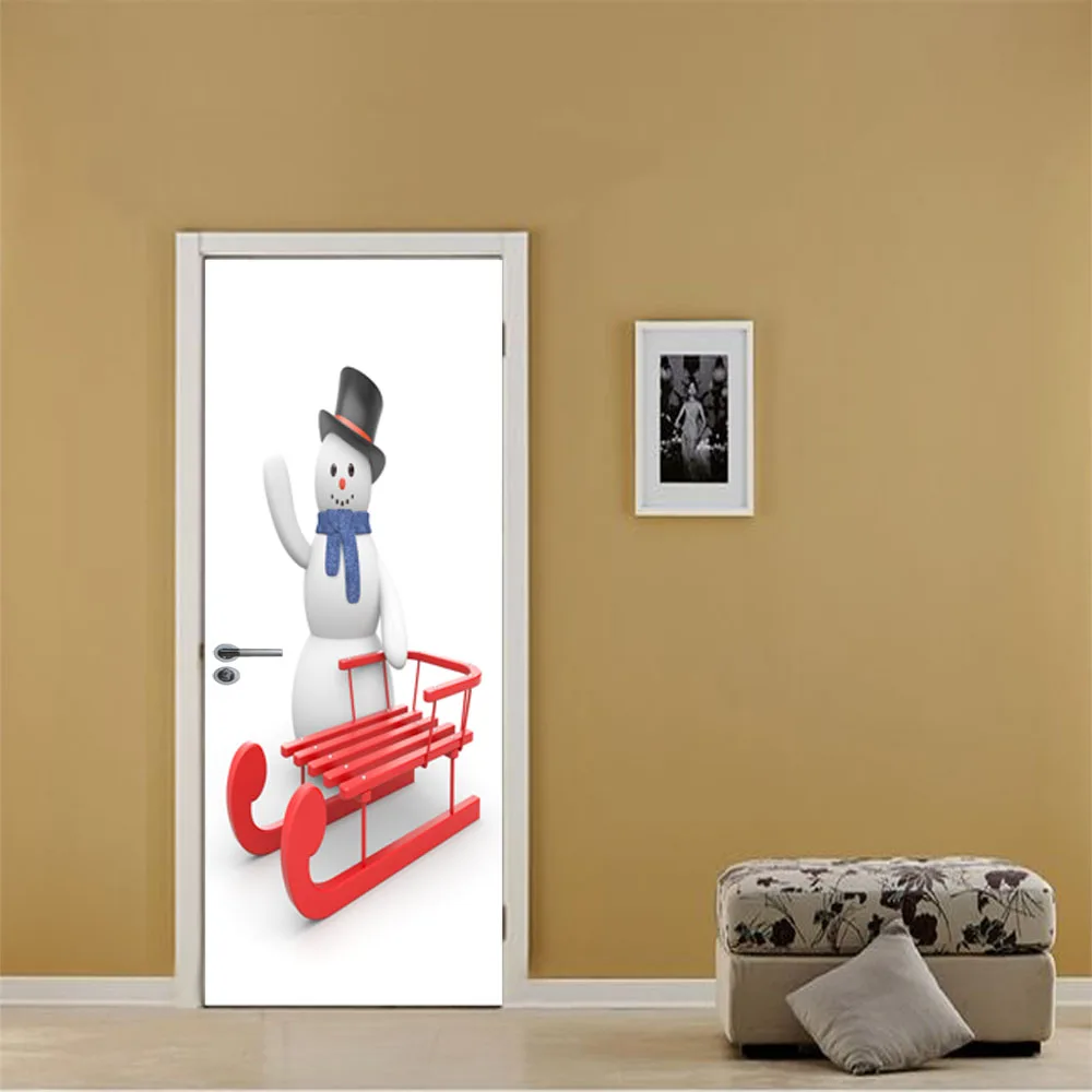 77x200cm Santa Snowmen Wall Stickers 3D Door Stickers Wallpaper Wall