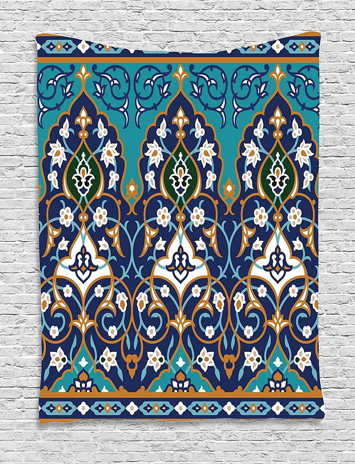 Moroccan Tapestry Decor Ottoman Folkloric Art Inspired Abstract Aged