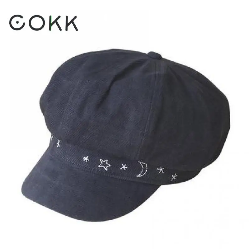 COKK новые модные Восьмиугольные шляпы для женщин, Классическая Кепка с изображением звезды, Луны, газетчика s, Мужская винтажная Кепка с изображением художника, пика, британский стиль