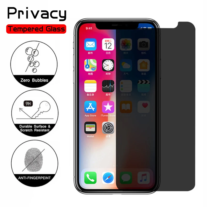 Privacy Protection Film Tempered Glass For iPhone XS Max X 10 6 6s 7 8