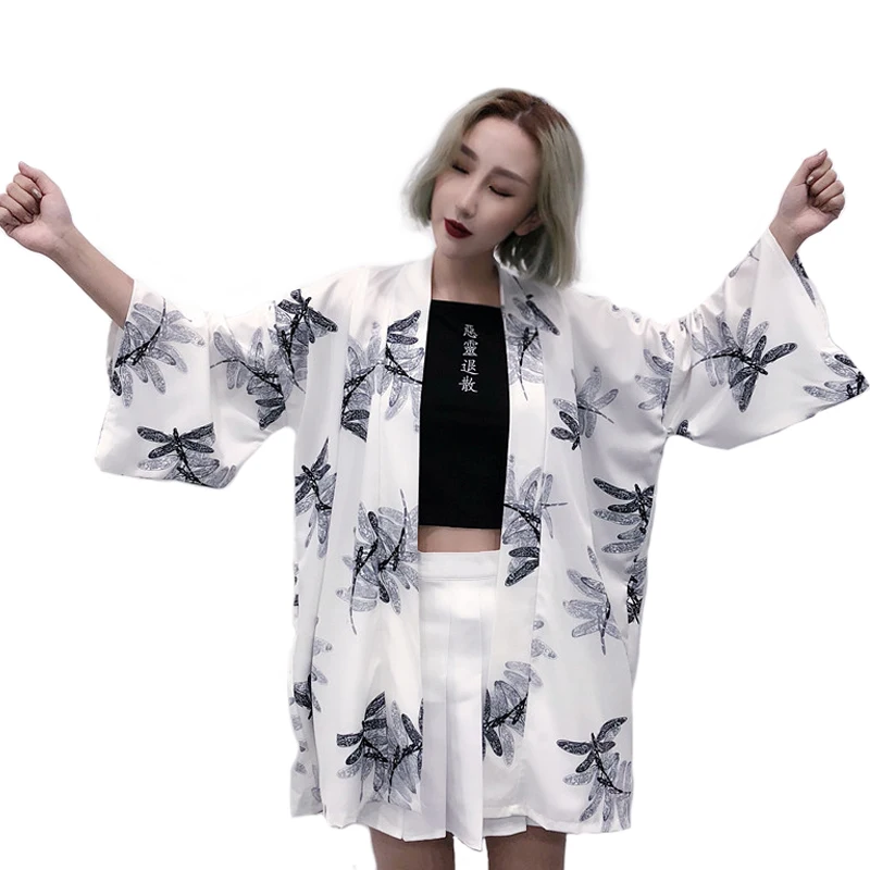 Kimono Harajuku Sun Protection Clothing Seven Quarter Sleeve Dragonfly