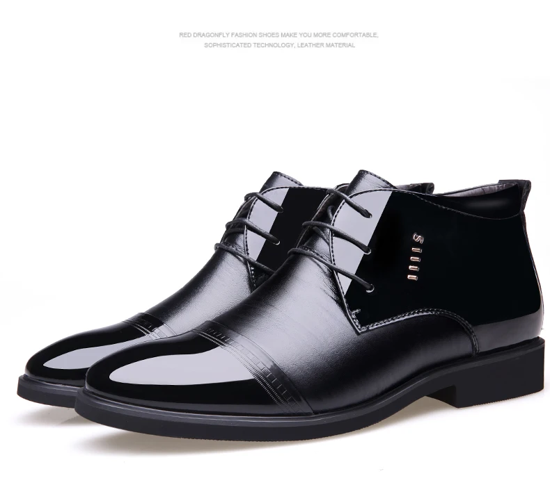 Мужские Ботильоны; деловые мужские ботинки; высокие теплые ботинки; уличная кожаная мужская зимняя обувь; Мужская черная обувь
