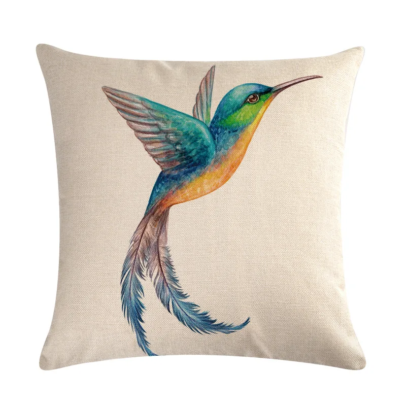 45x45cm Hummingbird Series Linen Pillowcase Animal Watercolor Print Cushion Cover Bird Idyllic Farmhouse Home Accessories