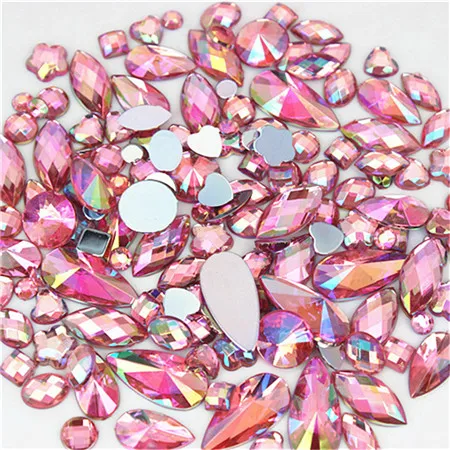 18g About 300pcs Mixed Shape Sizes AB Acrylic Rhinestones 3D Nail Art Rhinestones Non Hotfix Flatback Stones Decorations MC4000 