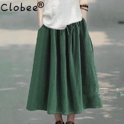 

Fashion 2019 Hot Women Cotton Linen chinese Maxi Long Skirt Summer Style ethnic Loose High Street Tunic Summer Skirt V121