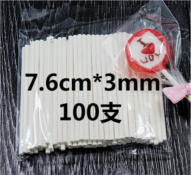 100 pcs/lot Food-Grade Solid White Pop Sucker Sticks Chocolate Cake Lollipop Lolly Sugar Candy Paper Stick 7.6x0.3cm