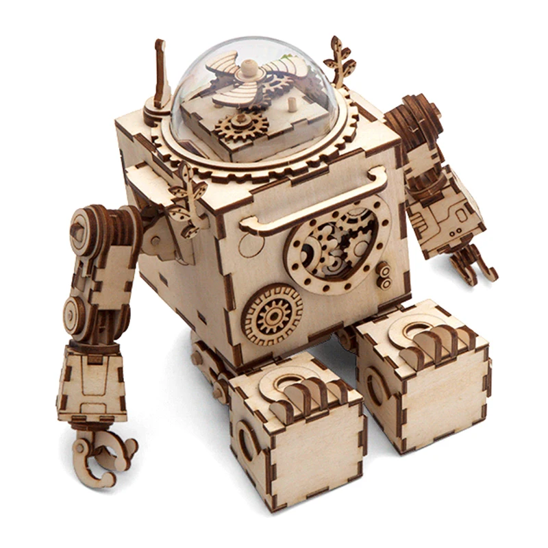 ROKR DIY стимпанк робот музыкальная шкатулка 3D деревянная головоломка музыкальные игрушки Сборная модель Строительный набор для дропшиппинг AM601