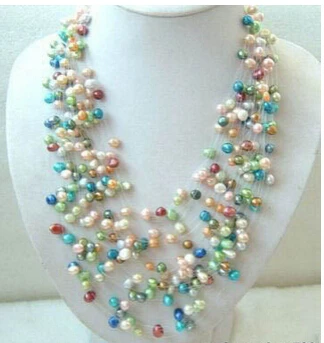 

Hot sale Free Shipping>>>>16 Strand Multicolor Real Pearl 18KWGP Clasp Necklace