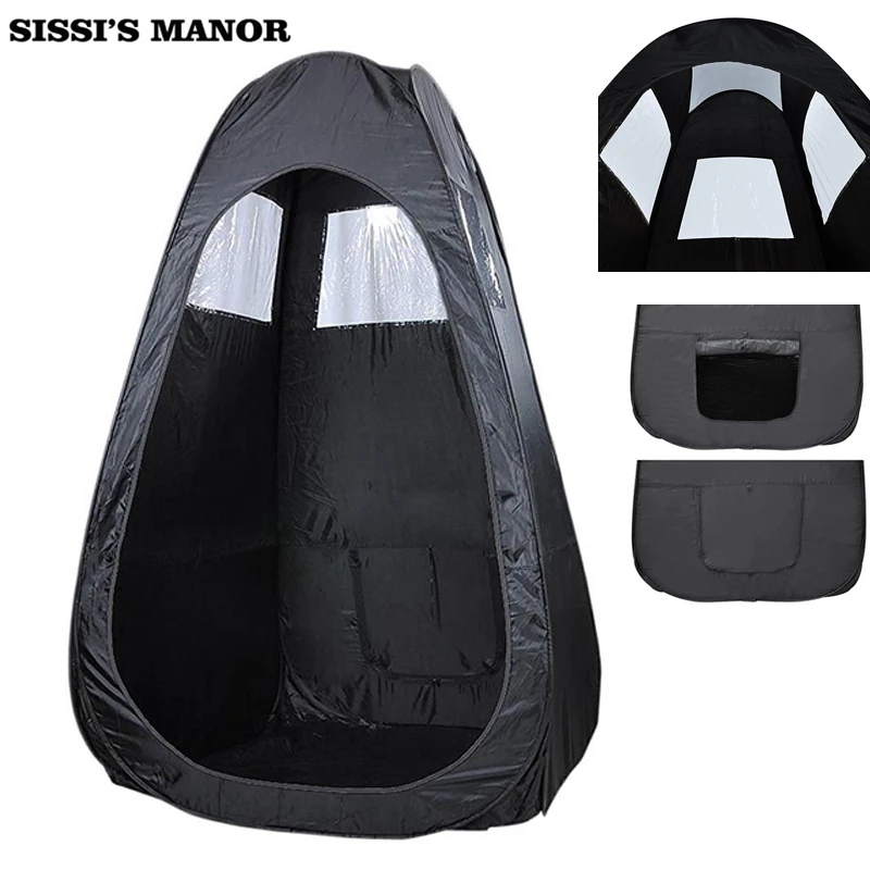 

Black Pop Up Airbrush Makeup Sunless Spray Tanning Tent Booth Clear Window Spray Tanning Equipments with zipper back vent