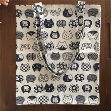 YILE хлопок лен эко хозяйственная сумка на плечо с принтом голубой кошачьей головы 605-1