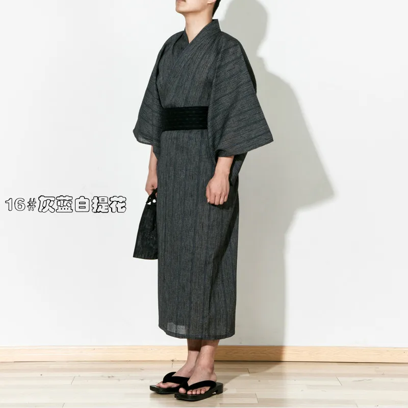 Традиционное японское кимоно мужской хлопковый Халат Yukata банный халат с поясом