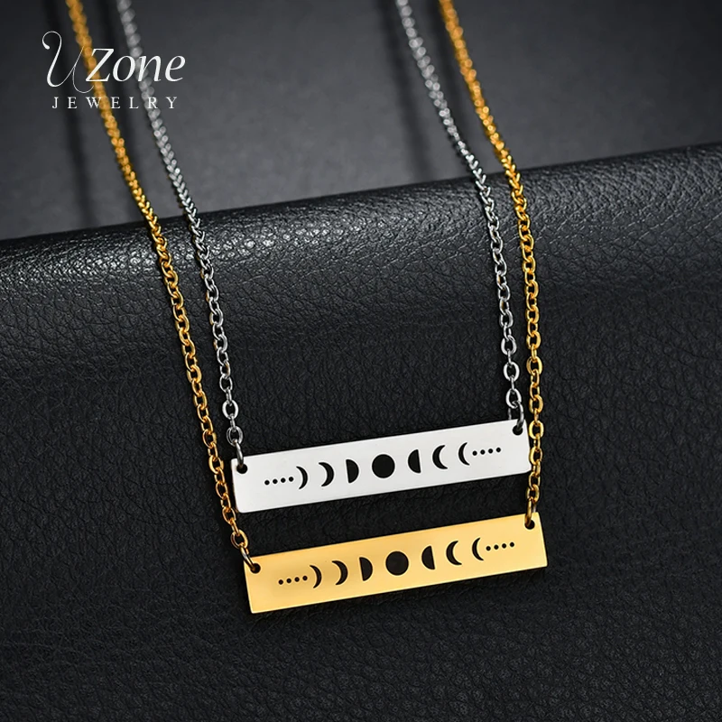 UZone Creative Stainless Steel Bar Pendant Necklace Punctuation Rectangle Chain For Women Hollow Jewelry Gift Mom | Украшения и