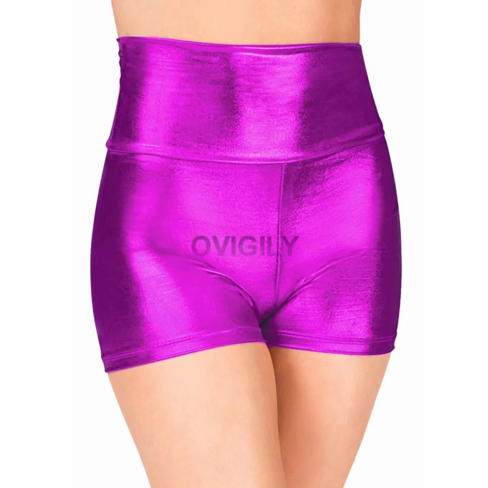 OVIGILY Womens Royal Blue High Waist Dance Shorts Adults Metallic Gymnastics Shorts Gold Rave Booty Shorts Black Cheer Shorts leather shorts Shorts