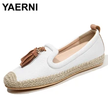 YAERNI/женская повседневная обувь; женские лоферы из натуральной кожи; женская модная дышащая обувь на плоской подошве без застежки для девочек; Size35-40