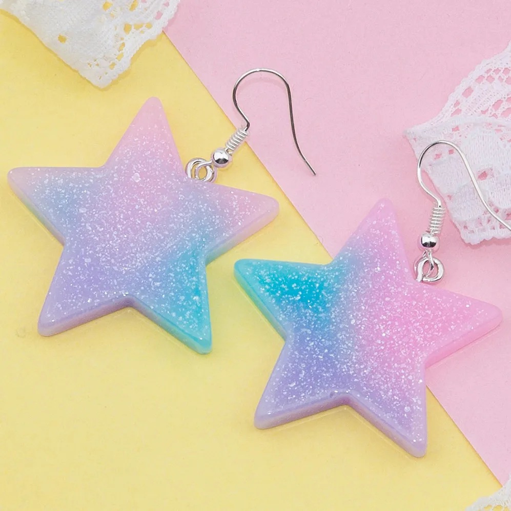 

DoreenBeads 2017 New Resin Earrings Glitter Pentagram Star Drop Earrings for Woman Girls Summer Chic Jewelry 52mm x 38mm, 1 Pair