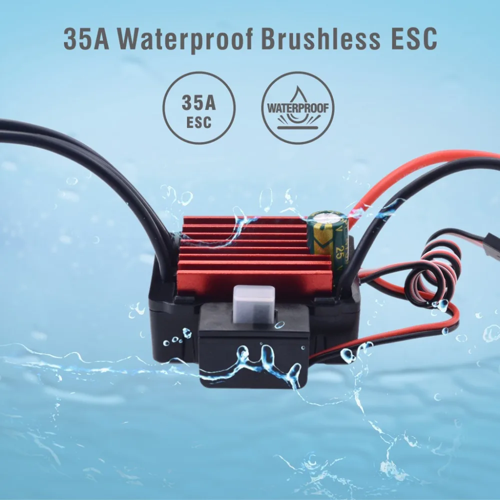 SURPASSHOBBY KK 35A ESC Waterproof Electric Speed Controller for RC 1//16 1//14 RC Car 2838 2845 Brushless Motor