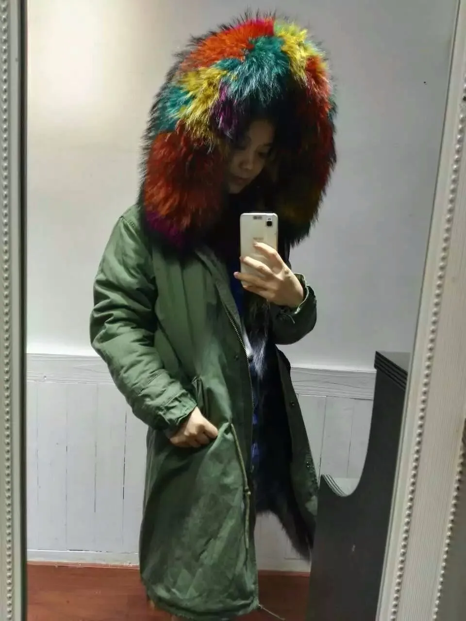 Hot  2016 Fashion high quality multi light colorful fox fur parka winter outerwear Mr Mrs real fur parka coats bubble coat women