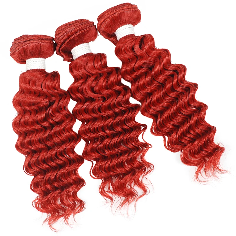 Pinshair бордовые красные пучки с закрытием глубокая волна человеческих волос бразильские пучки волос с закрытием 99J цветные не реми волосы