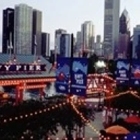 Amusement Park Lit Up At Dusk  Navy Pier  Chicago  Illinois  USA Poster Print (18 x 7)
