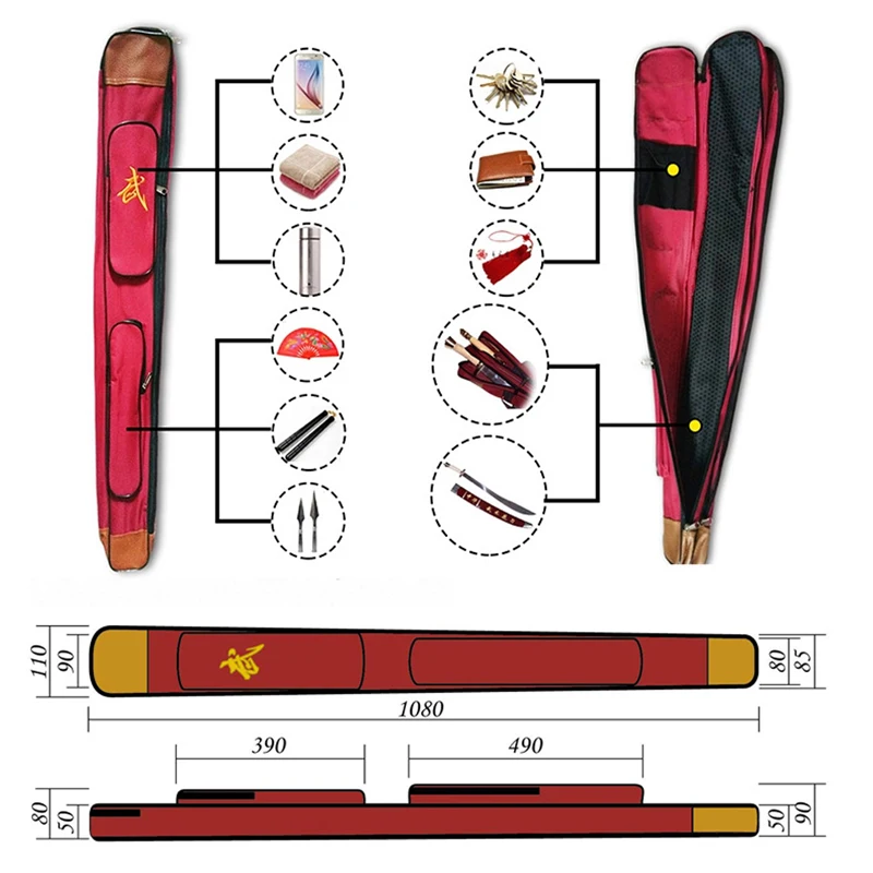 Yiwutang Тай Чи сумки большой Ёмкость Многофункциональный меч сумки 1,1 м Длина двойной слой занятий меч сумки Товары для боевых искусств