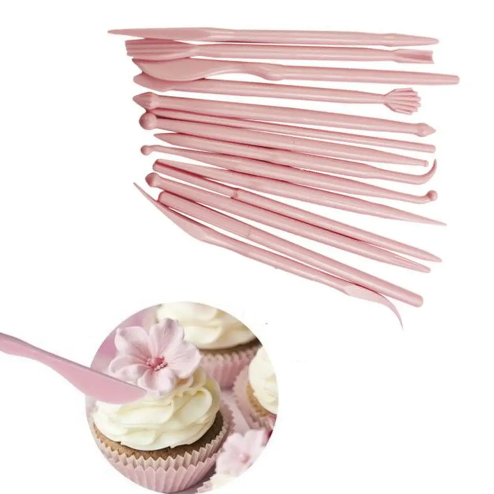 Flower Sculpture Double Sugar Modeling Sculpture Fondant Gum Paste 14 Pcs/Set Clay Mold DIY Baking Tools Plastic