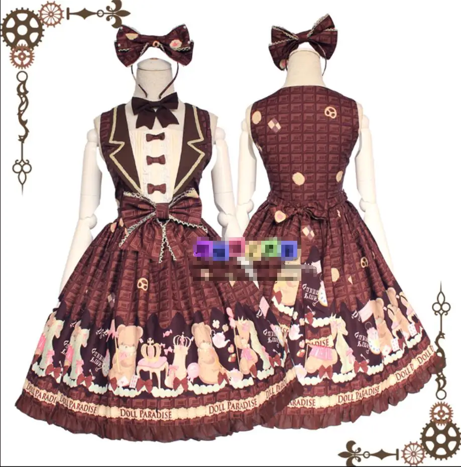 

Japanese cartoon cute Lolita princess palace anime bear JK autumn winter daily girls student Lolita vest dress Mori girl