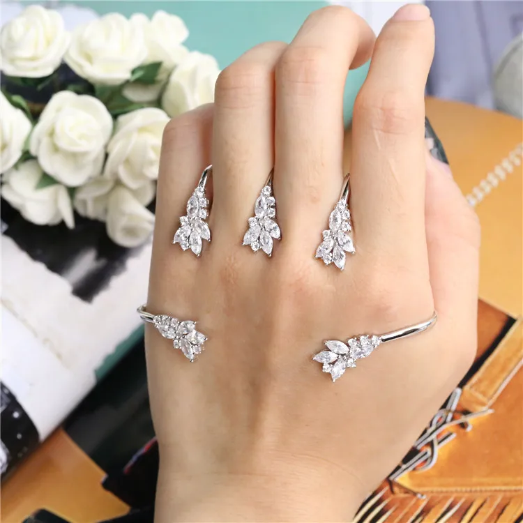 

ZOZIRI Plant Design Crystal Flower Leaf Palm Bracelet Silver Hand Palm Jewelry Handlets For Women 925 sterling silver jewelry
