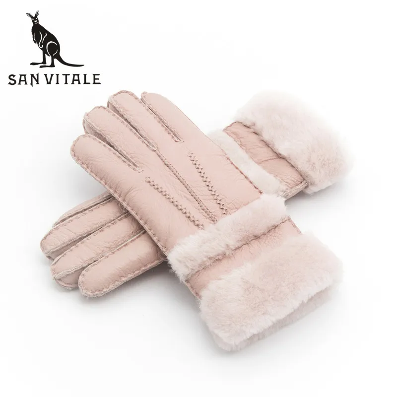 

Gloves Women'S Mitten Winter Warm Fur Leather Thick Fashion Glove Sheepskin Casual Wool Clothing Accessories Apparel Plaid Wool
