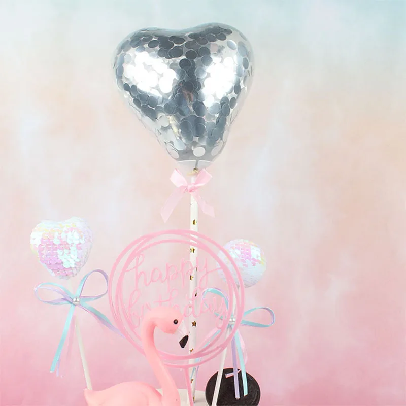 Лента 5 дюймов торт украшение день рождения 1 шт. с бумажной соломинкой детский душ воздушный шар "Конфетти" торт Топпер вечерние поставки свадьба - Цвет: Heart Silver