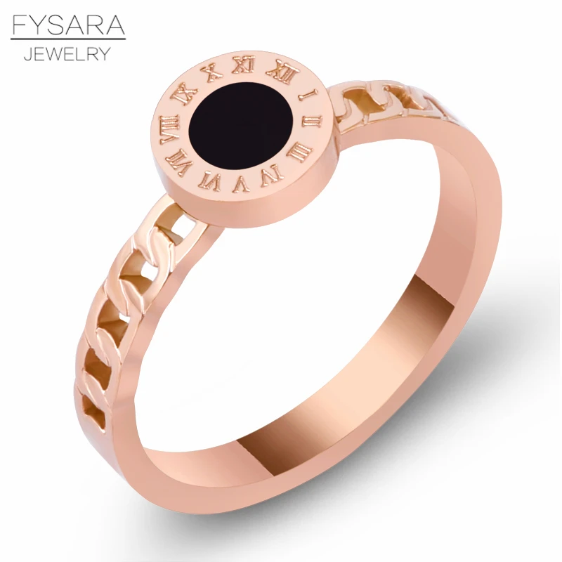 

FYSARA Titanium Steel Rose Gold Chain Link Ring Circle Black Roman Numeral Finger Ring Party Jewelry Korean Design Lover Gift