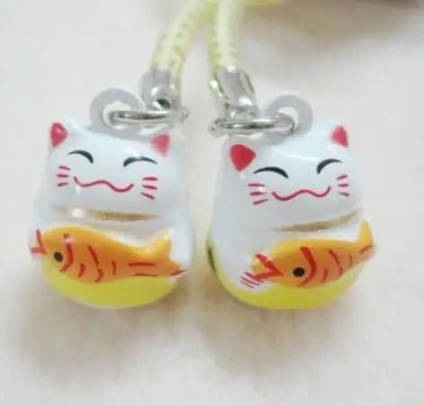 

New 20 Pcs Cartoon lucky cat Bells lanyard Cell Phone Strap Charms Keychains Key Ring DIY Jewelry Making Accessories Ty-159