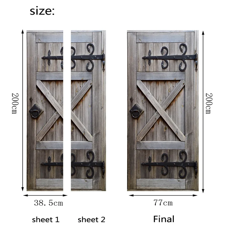 

2pcs/set Waterproof 3D Self-adhesive Vintage Wooden Stereo Doors Decorative Wall Sticker 77x200cm for Living Rooms,Bedroom Doors
