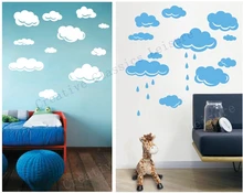 Kostenloser versand Regen Tropfen Wolken Vinyl Wandtattoo Aufkleber Für Kinderzimmer Wandkunst Dekor, weiß oder sky blue wolken