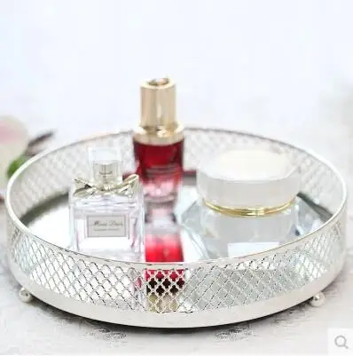 

Simple Diameter 25cm round silver plated metal Serving Tray with hollow storage tray cutlery tray stainless steel tray FT039