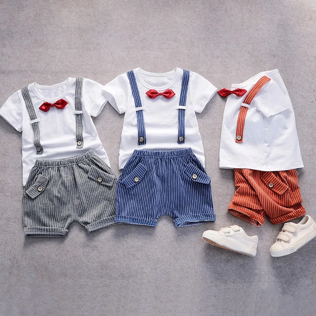 Toddler Baby Boys Gentleman Bow T shirt Tops Shorts Pants Outfits
