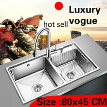 Квартиры высокого качества двойной кухонный паз раковина vogue сделать блюда 304 нержавеющая сталь большая Горячая 80x45 см